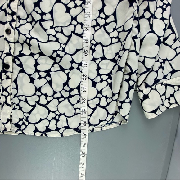 Talbots Nantucket Heart Navy Cream Button Down LS Top Wms Sz Large - Picture 10 of 14